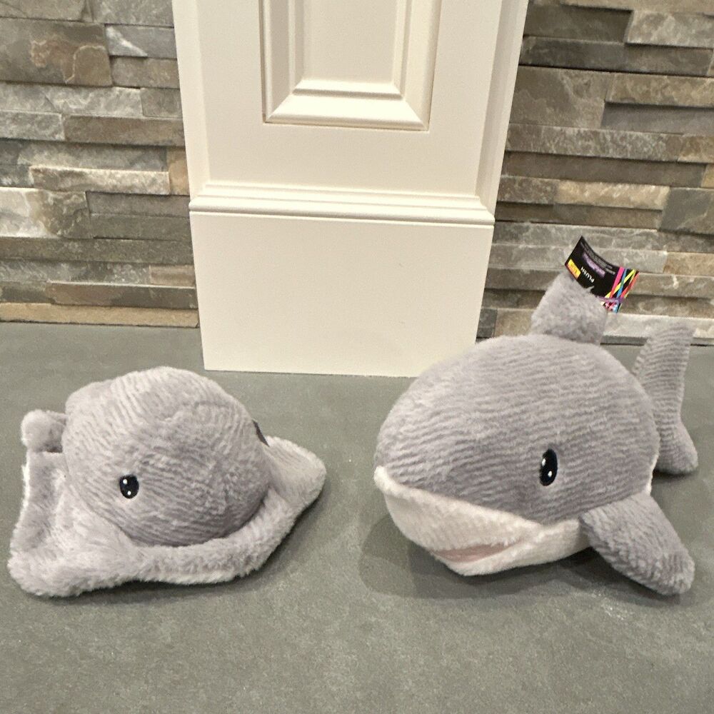Hobby Lobby Gray & White Shark and Stingray Corduroy Plush Stuffed Animal Set